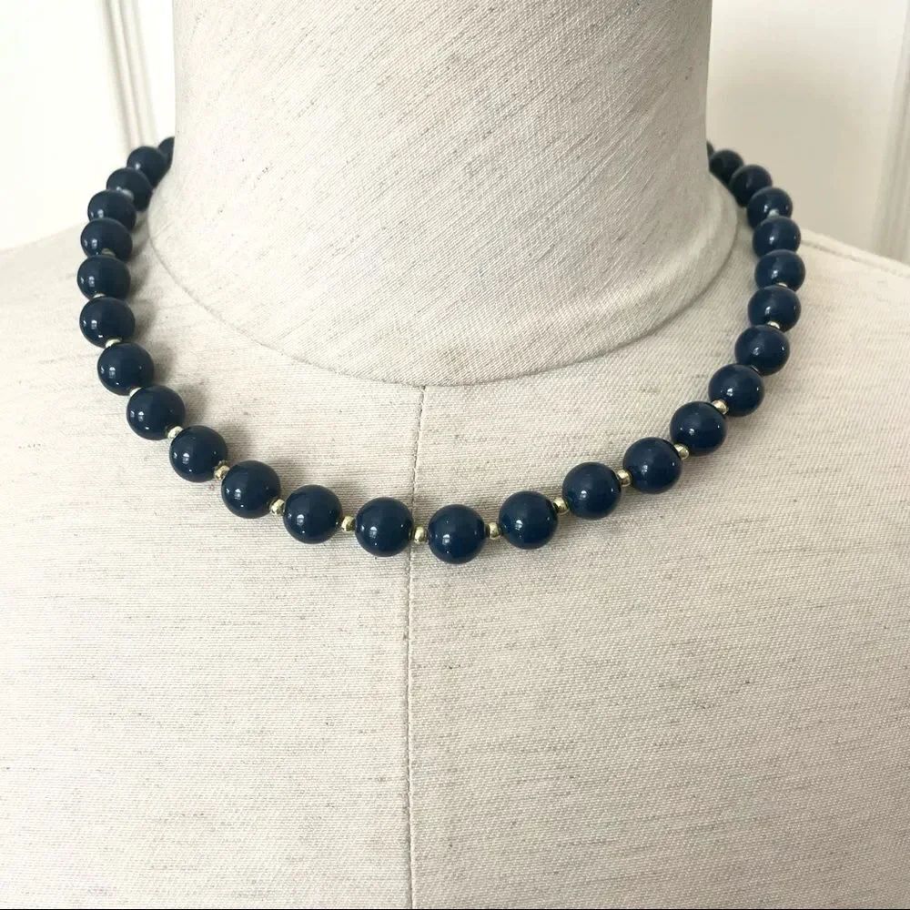 Blue and gold beaded necklace